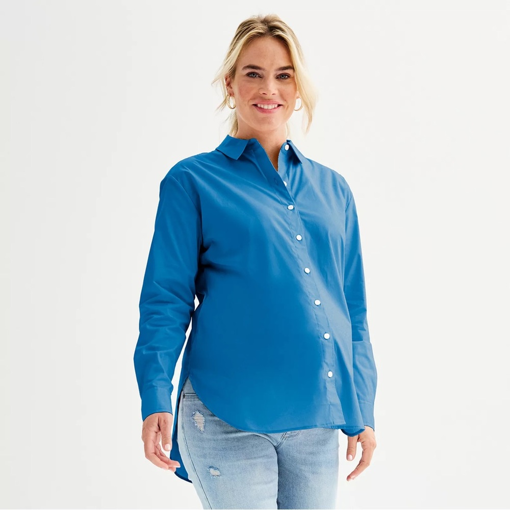 NWT Sonoma Maternity Button Down Shirt Blue Size S & Size M